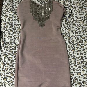 BEBE Y2K Strapless Bandage Dress with Beaded Detail